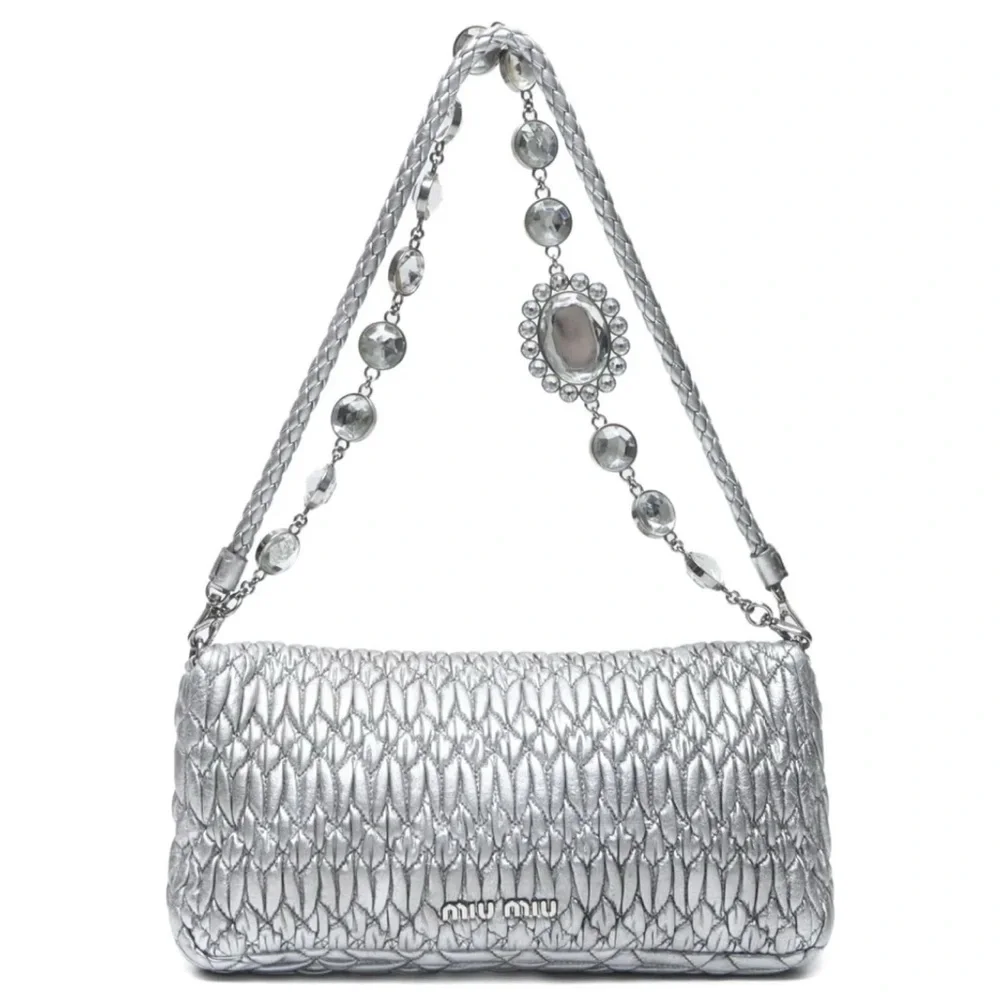 Miu Miu Silver Quilted matelasse crystal shoulder bag - Picture 4 of 7